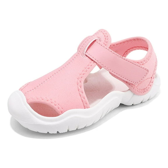 Toddler Athletic Water Shoes Hoop&Loop Boys Girls Water Shoes Slip On Closed-Toe Beach Swim Pool Sandals for Unisex Kids Pink 22