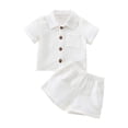 thumbnail image 1 of Toddler Baby 2Pcs Summer Outfits, Short Sleeve Button Down Lapel Shirt + Shorts Set 1 Months-3 Years, 1 of 9