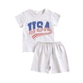 thumbnail image 1 of Toddler Baby 4th of July Outfits, Short Sleeve Letter Print T-Shirt Shorts Set, 1 of 9