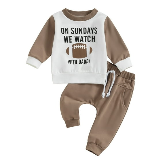 Toddler Baby Boy 2 Piece Football Season Outfit 6M 12M 18M 24M 3Y Long Sleeve Sweatshirt Tops Casual Pants Spring Fall Clothes