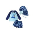 thumbnail image 1 of Toddler Baby Boy 3 Pcs Swimsuit Shark Print Long Sleeve Tops+ Shorts + Hat Sets Rash Guards Beach Bathing Suit Swimwear, 1 of 7