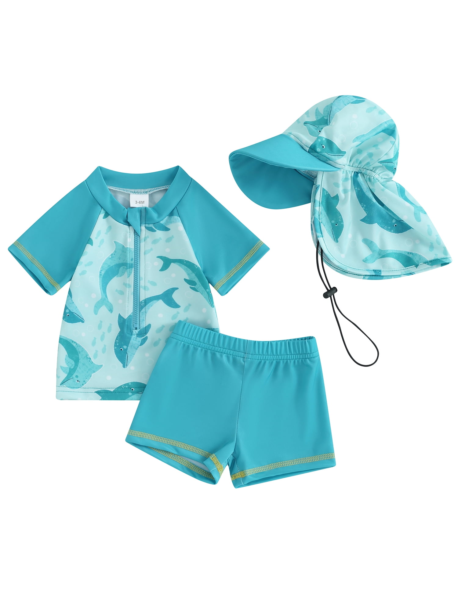 Toddler Baby Boy 3Pieces Swimsuit Sets Shark Bathing Suit Rash Guards Sunsuit Swimwear with Hat