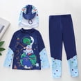 thumbnail image 1 of Toddler Baby Boy 3pc Swimsuits Printed Long Sleeve Pullover Pants Bathing Suit Rash Guard Sun Protection Swimwear with Hat Dark Blue 10-11 Years, 1 of 6