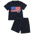 thumbnail image 1 of Toddler Baby Boy 4th of July Clothes Set 6 12 18 24 Months 2T 3T 4T Flag Embroidery Striped Crew Neck Short Sleeve T-Shirt Shorts 2 Pcs Independence Day Outfits, 1 of 6