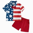 thumbnail image 1 of Toddler Baby Boy 4th of July Outfit American Flag Print Bow Tie Button Down Shirt Shorts 2-Piece Patriotic Summer Set Fourth Of July Clothes Set 6M 12M 18M 24M 2T 3T 4T, 1 of 7