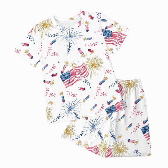 Toddler Baby Boy 4th of July Outfits Patriotic Independence Day Print T-Shirt & Shorts Casual Little Boy Clothes Set 2T 3T 4T 5T 6T 7T 8T 9T 10T 11T 12T