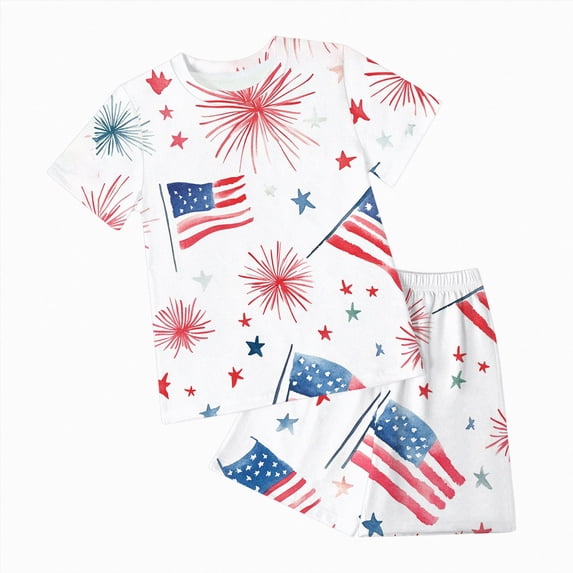 Toddler Baby Boy 4th of July Outfits Patriotic Independence Day USA Flag Star Print T-Shirt & Shorts Casual Little Boy Clothes Set 2T 3T 4T 5T 6T 7T 8T 9T 10T 11T 12T