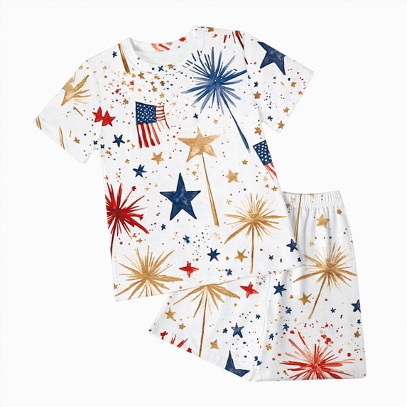 Toddler Baby Boy 4th of July Outfits Patriotic Independence Day USA Flag Star Print T-Shirt & Shorts Casual Little Boy Clothes Set 2T 3T 4T 5T 6T 7T 8T 9T 10T 11T 12T