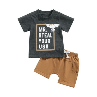 Toddler Baby Boy 4th of July Outfit 6M 12M 18M 2T 3T Mr Steal Your USA Short Sleeve T Shirt Tops Shorts Set Summer Clothes