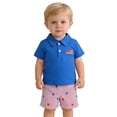 thumbnail image 1 of Toddler Baby Boy 4th of July Outfit American Flag Button Down Polo Shirt with Shorts 2 Piece Set Independence Day Clothes, 1 of 9