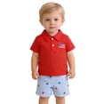 thumbnail image 1 of Toddler Baby Boy 4th of July Outfit American Flag Button Down Polo Shirt with Shorts 2 Piece Set Independence Day Clothes, 1 of 9