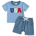 thumbnail image 1 of Toddler Baby Boy 4th of July Outfit Letter Flag Embroidery T-Shirt Top and Shorts Set 2 Piece July Fourth Clothes Set,Blue, 1 of 6