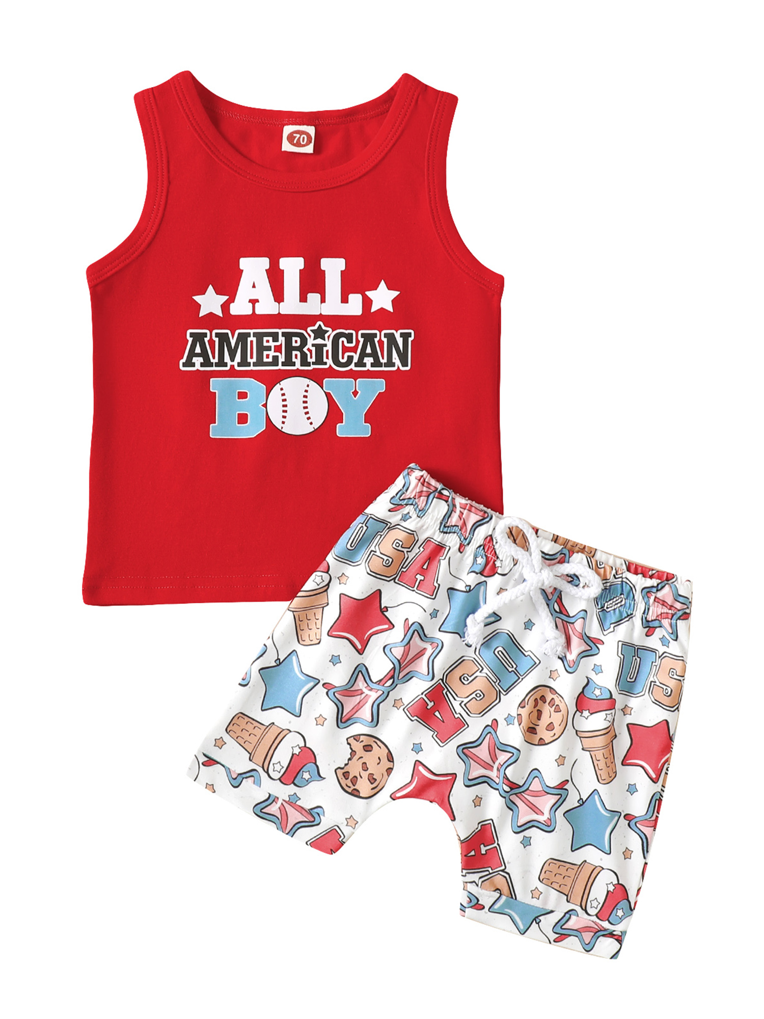 Toddler Baby Boy 4th of July Outfits All American Boy Sleeveless Shirt