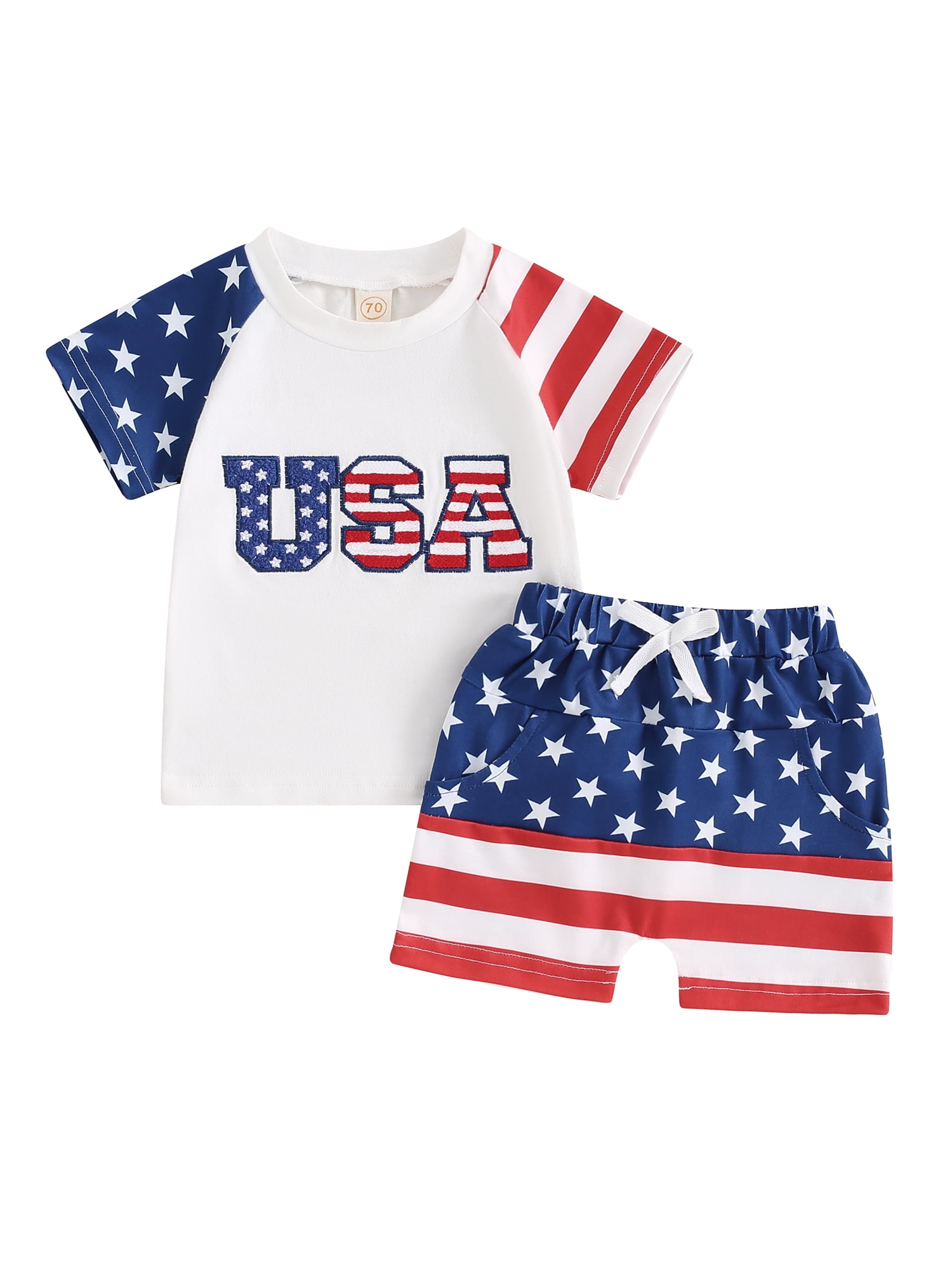 Toddler Baby Boy 4th of July Outfits Short Sleeve American Flag T-shirt ...
