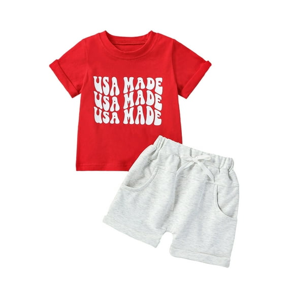 Toddler Baby Boy 4th of July Outfits Short Sleeve Letter Print Shirt +Star Stripe Shorts Set 2Pcs Summer Clothes