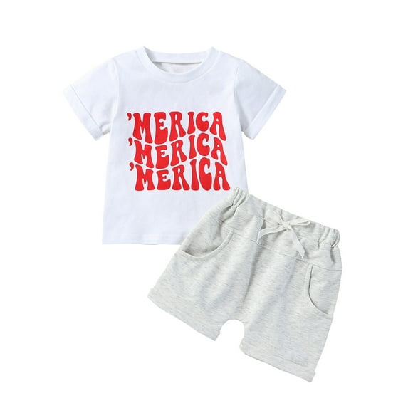 Toddler Baby Boy 4th of July Outfits Short Sleeve Letter Print Shirt +Star Stripe Shorts Set 2Pcs Summer Clothes