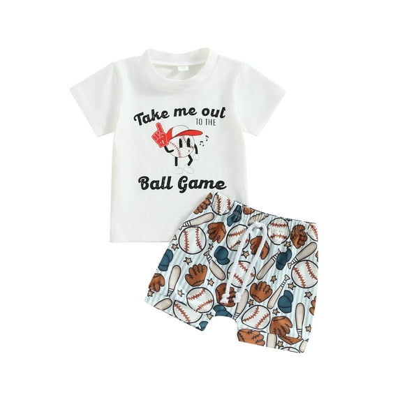 Toddler Baby Boy Baseball Outfit Short Sleeve Letters Print T-Shirt Tops +Baseball Shorts Set 2Pcs Summer Clothes