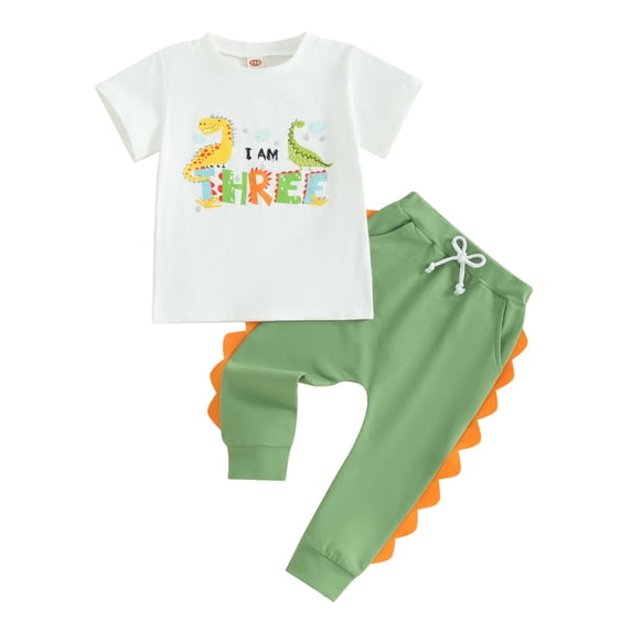 Toddler Baby Boy Birthday Outfit 1st-5th Dinosaur Print Romper/Shirt Pant Set 1 2 3 4 5 Years Old Birthday Clothes