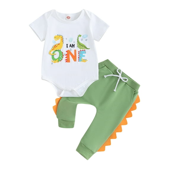 Toddler Baby Boy Birthday Outfit 1st-5th Dinosaur Print Romper/Shirt Pant Set 1 2 3 4 5 Years Old Birthday Clothes