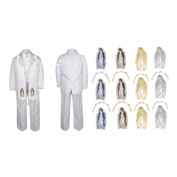 Toddler Baby Boy Christening Baptism Church White Suit Stole Mary Guadalupe Sm-7
