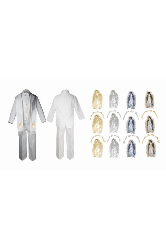 Toddler Baby Boy Christening Baptism White Paisley Suit Stole Mary Maria Sm-7