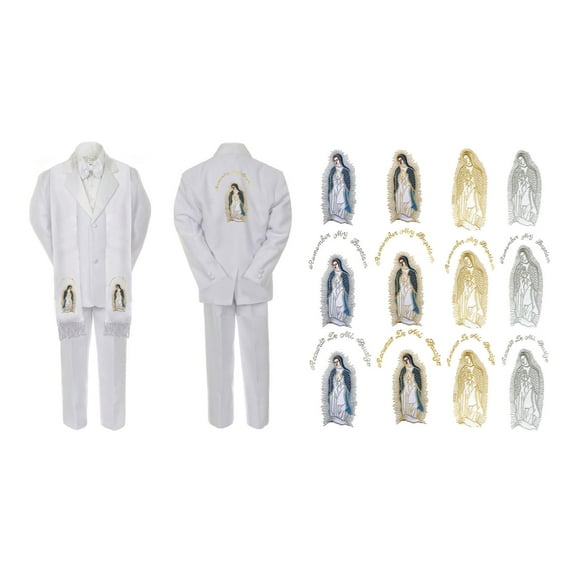Toddler Baby Boy Christening Baptism White Suit Mary Maria On Stole Back Sm-7