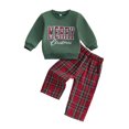 thumbnail image 1 of Toddler Baby Boy Christmas Outfit Long Sleeve Letter Embroidery Sweatshirt Gingham Plaid Pants Set Fall Winter 2Pcs Smocked Clothes, 1 of 9