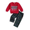 thumbnail image 1 of Toddler Baby Boy Christmas Outfit Long Sleeve Letter Embroidery Sweatshirt Gingham Plaid Pants Set Fall Winter 2Pcs Smocked Clothes, 1 of 10