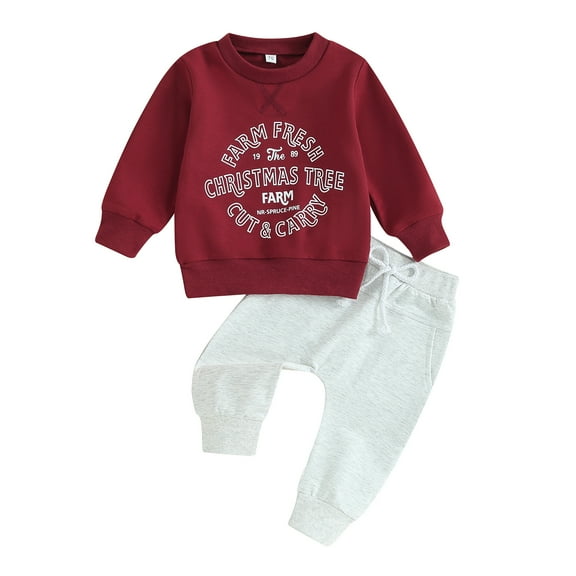 Toddler Baby Boy Christmas Outfits 6M 12M 18M 24M 3Y Farm Fresh Sweatshirt Tops Elastic Waist Pants Infant Fall Winter Clothes