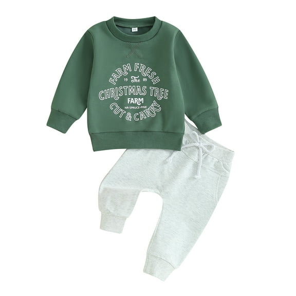 Toddler Baby Boy Christmas Outfits 6M 12M 18M 24M 3Y Farm Fresh Sweatshirt Tops Elastic Waist Pants Infant Fall Winter Clothes