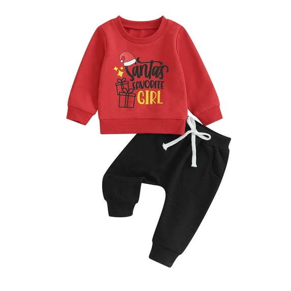 Toddler Baby Boy Christmas Outfits Long Sleeve Shirts Santa Sweatshirt with Red Pants Set 2Pcs Outfits