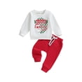 thumbnail image 1 of Toddler Baby Boy Christmas Outfits Long Sleeve Shirts Santa Sweatshirt with Red Pants Set 2Pcs Outfits, 1 of 8