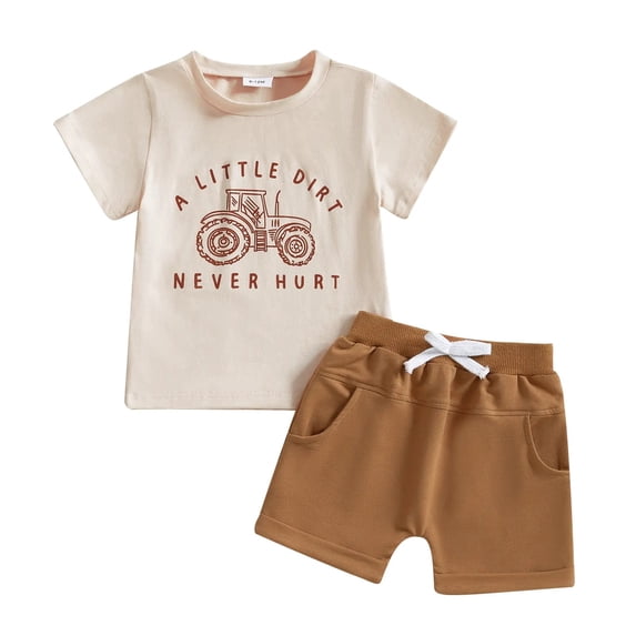 Toddler Baby Boy Clothes 12 18 24 Month 2T 3T Summer Outfit Retro Farm Tractor Tee Shirts T-Shirt Shorts Set