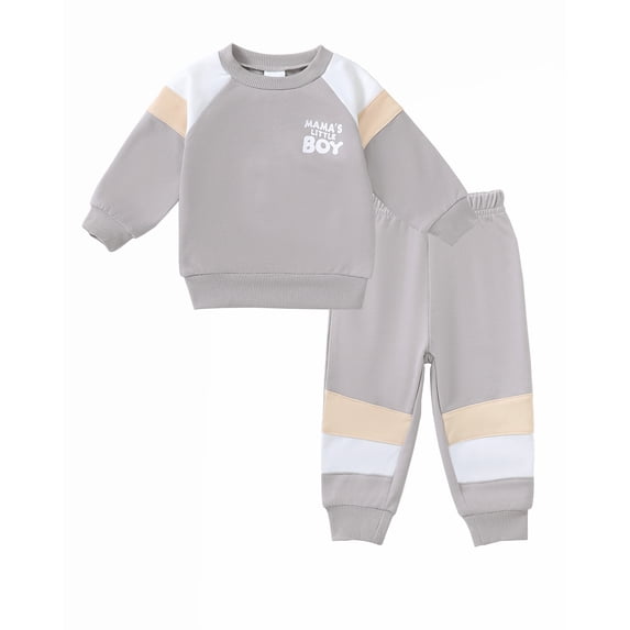 Toddler Baby Boy Clothes 18 Months Boys Fall Winter Outfits 24 Months Boys Long Sleeve Color-blocked Sweatshirt Pants 2PCS Clothing Set Gray