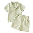 thumbnail image 1 of Toddler Baby Boy Clothes 2Pcs Summer Outfits Short Sleeve Solid Polo T Shirts and Shorts Sweatsuit Set,Green 6-12 Months, 1 of 5