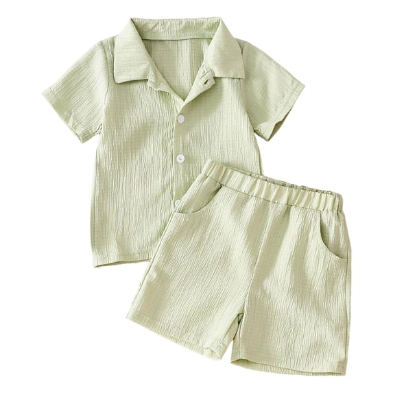 Toddler Baby Boy Clothes 2Pcs Summer Outfits Short Sleeve Solid Polo T Shirts and Shorts Sweatsuit Set,Green 6-12 Months