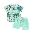 thumbnail image 1 of Toddler Baby Boy Clothes 6M 12M 18M 24M 3Y Beach Short Sleeve Palm Print Hawaiian T-Shirt and Drawstring Shorts Set Summer Outfit, 1 of 10
