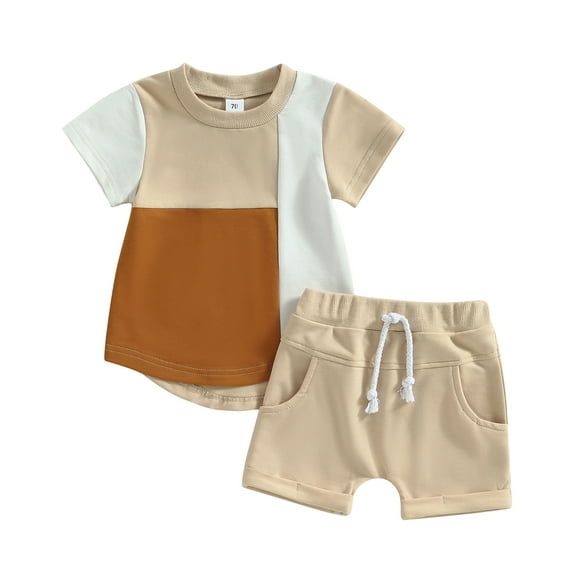Toddler Baby Boy Clothes 6M 12M 18M 24M 3Y Color Block Short Sleeve T Shirt Top Boys Shorts with Pocket Cute Outfit 2Pcs Set