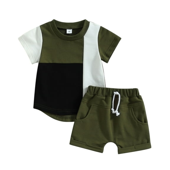 Toddler Baby Boy Clothes 6M 12M 18M 24M 3Y Color Block Short Sleeve T Shirt Top Boys Shorts with Pocket Cute Outfit 2Pcs Set