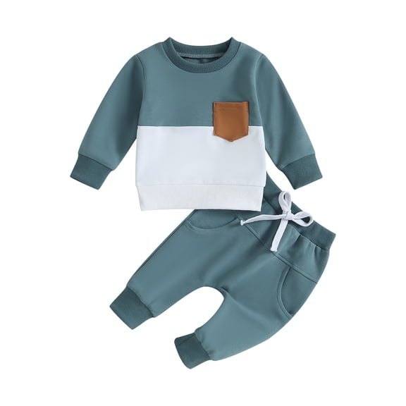 Toddler Baby Boy Clothes 6M 12M 18M 24M 3Y Color Block Sweatshirt Pullover Tops Jogger Pants 2Pcs Fall Winter Sweatsuit Outfit
