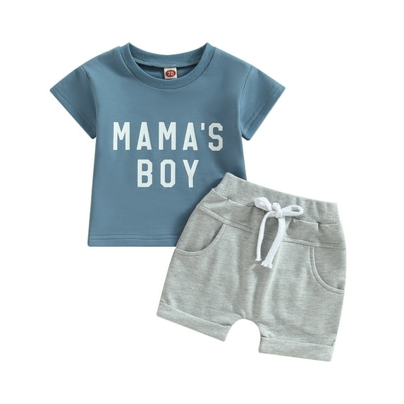 Toddler Baby Boy Clothes 6M 12M 18M 24M 3Y Mamas Boy Short Sleeve T-Shirt Tops Drawstring Shorts Sets 2Pcs Infant Casual Outfits