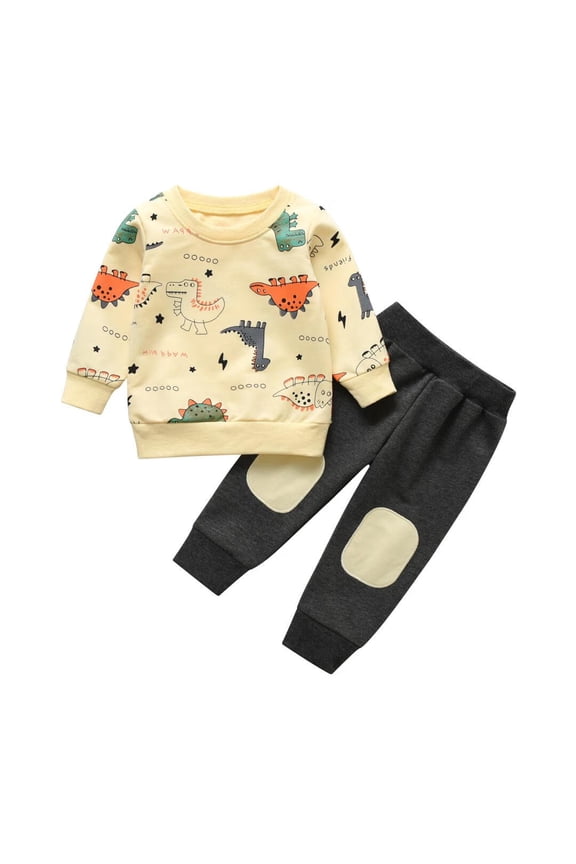 Toddler Baby Boy Clothes Animal Style Long Sleeve Tops and Long Pants Set Fall Sweatsuits Outfits Beige 2-3T