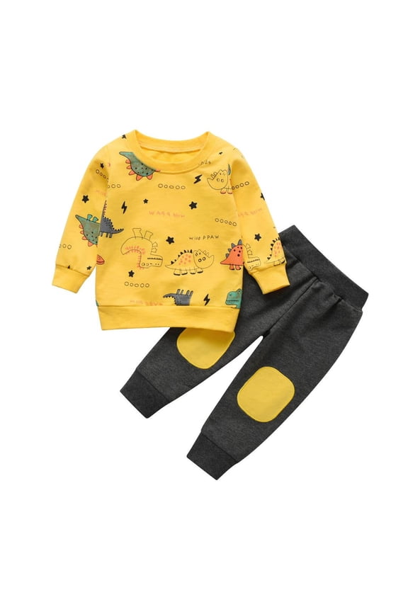 Toddler Baby Boy Clothes Animal Style Long Sleeve Tops and Long Pants Set Fall Sweatsuits Outfits Yellow 9-12 Months