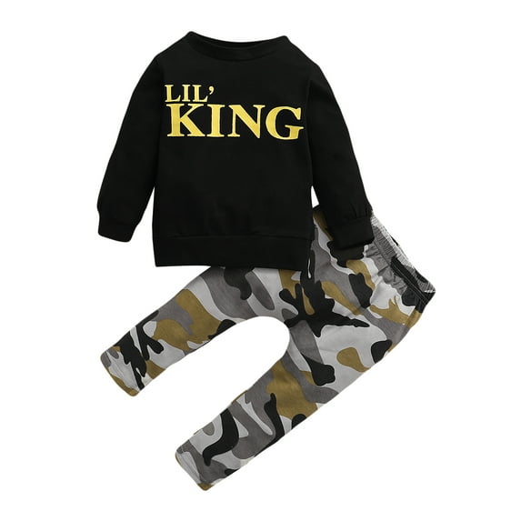 Toddler Baby Boy Clothes Baby Boy 2PCS Outfits Long Sleeve Letter Print Shirt Top Camouflage Pants Set 12-18 Months