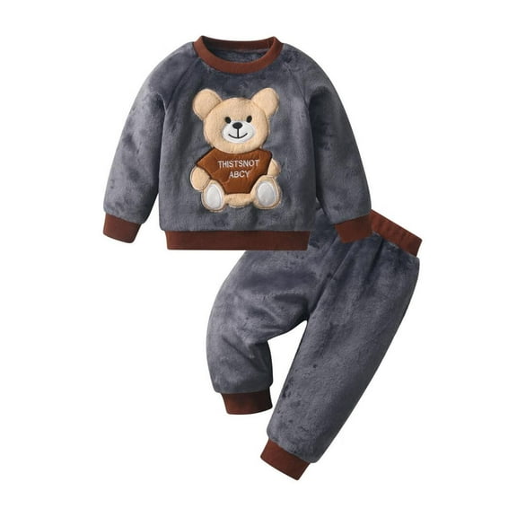 Toddler Baby Boy Clothes Bear Style Long Sleeve Sweatshirt Trouser Set Tracksuit Outfits Gray 12-18 Months