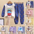 thumbnail image 1 of Toddler Baby Boy Clothes Cartoon Face Print Colour Blocking Sweatshirt + Sweatpants Outfits Set(Sky Blue,3-4 Years), 1 of 5