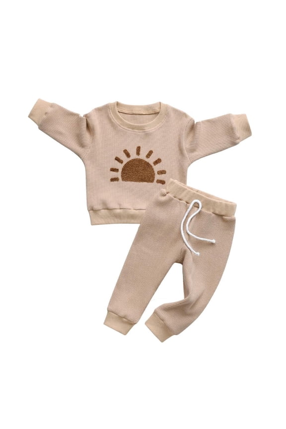 Toddler Baby Boy Clothes Cartoon Pattern Long Sleeve Cotton Tops and Long Pants Set Fall Sweatsuits Outfits Brown 18-24 Months