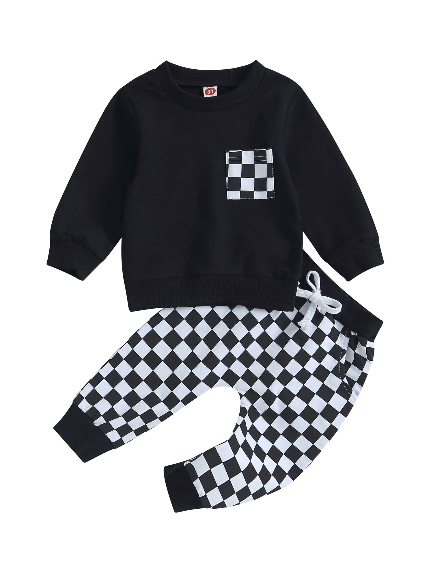 Toddler Baby Boy Clothes Checkerboard Long Sleeve Sweatshirt Pants