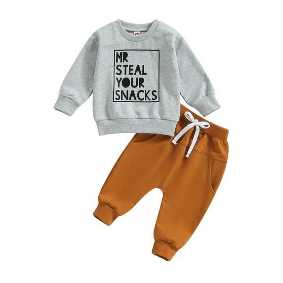 Toddler Baby Boy Clothes Crewneck Sweatshirt 6M 12M 18M 24M 3Y Long Sleeve Shirt with Elastic Waist Pants Set Fall Winter Outfits