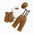 thumbnail image 1 of Toddler Baby Boy Clothes Fall Winter Outfit, Kids Toddler Baby Boys Spring Autumn Print Long Sleeve Pants Romper Bodysuit Vest Hat Outfits 4PC Suit Clothes Kaprioy Baby Boy Clothes, 1 of 5